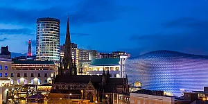 Skyline of the city of Birmingham in evening light