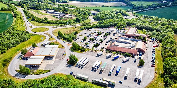 The Baldock Motorway services area seen from the air