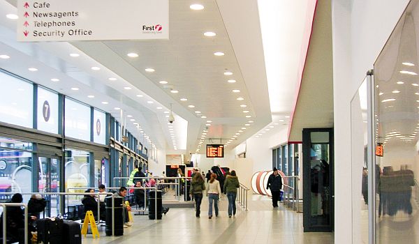 The light and bright interior of Bristol bus station