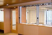 Reception desk with open-style sliding shutter and door