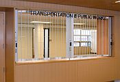 Sliding shutter at reception desk