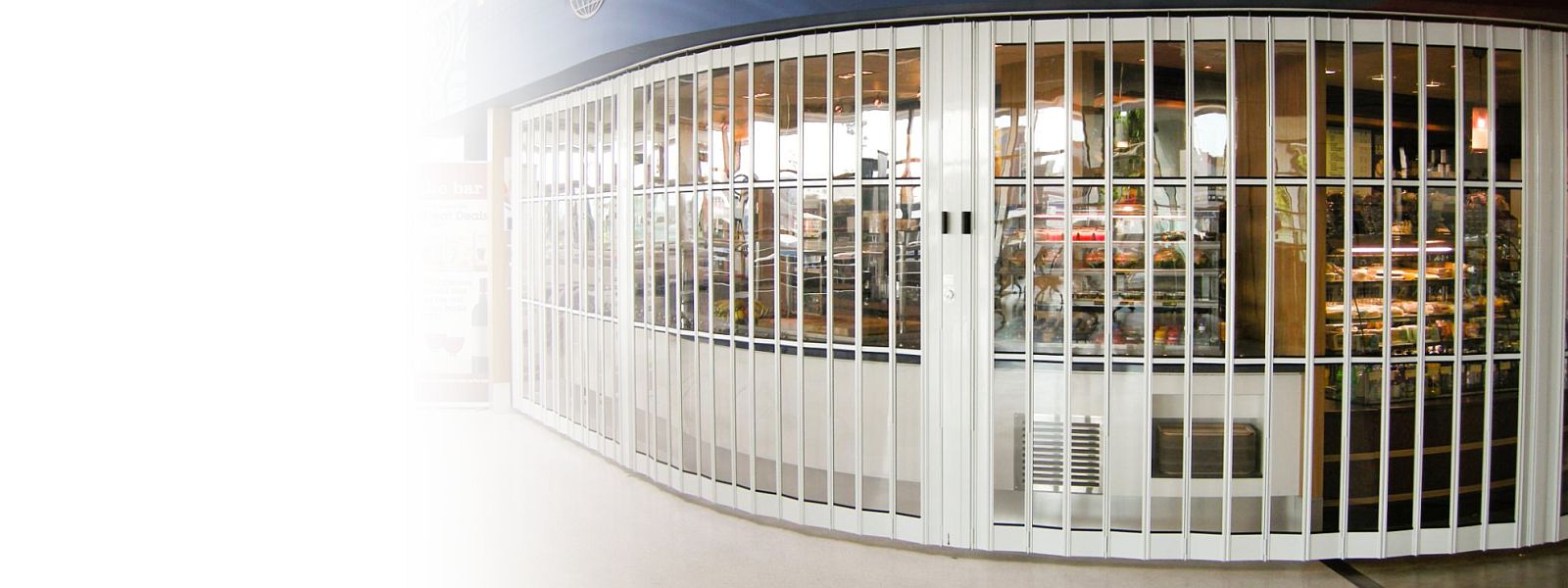 A horizontally sliding security shutter
