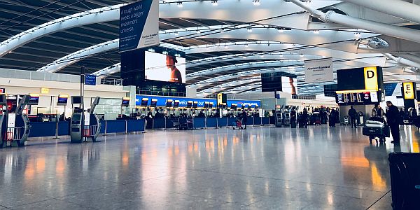 Inside view of Heathrow Airport terminal building