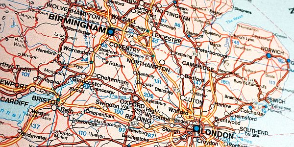 Roadmap showing Birmingham in relation to London