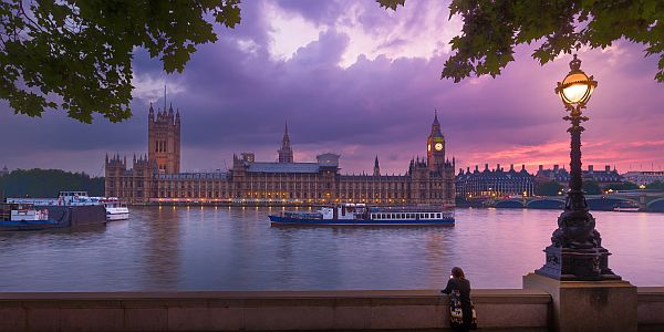 View across the River Thames towards the Big ben clocktower and Westminster Palace